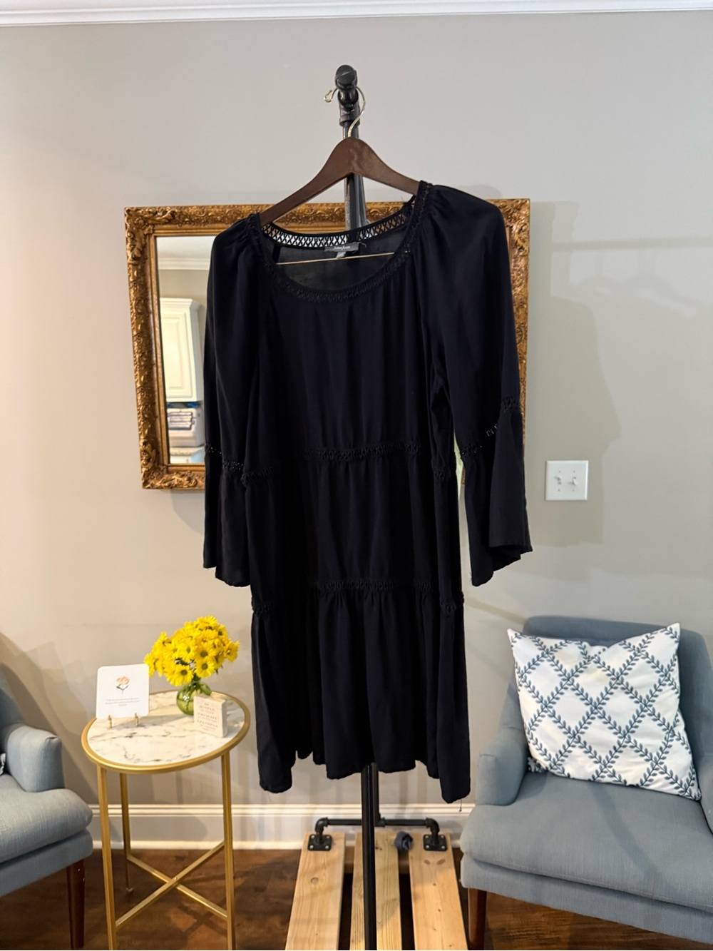 Neiman Marcus Black Tiered Mini Dress